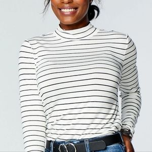 maurices 24/7 Black and White Striped Mock Neck Long Sleeve Tee Size Large